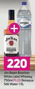 Jim Beam Bourbon White Lable Whiskey 750ml Plus Bonaqua Still Water 1.5L-For Both