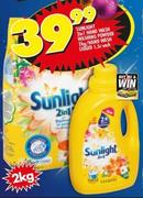 Sunlight 2 In 1 Hand Wash Washing Powder 2Kg/Hand Wash Liquid 1.5Ltr-Each