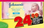Johnsons Extra Sensitive Baby Wipes-72 Per Pack