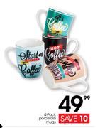 4 Pack Porcelain Mugs