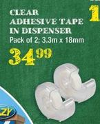 Clear Adhesive Tape In Dispenser Pack Of 2, 3.3m x 18mm