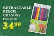 Retractable Pencil Crayons Pack Of 10