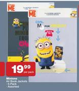 Minions Book A4 Book Jackets 5 Pack Assorted-Per Pack