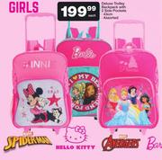 43cm Girls Deluxe Trolley Backpack With 2 Side Pockets-Each