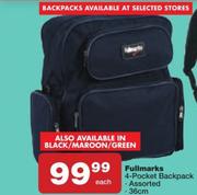 Full Marks 4 Pocket 36cm Backpack Assorted-Each