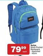 Aviva Multi Pocket 43cm Backpack Assorted-Each