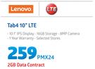 Lenovo Tab4 10” LTE-On 2GB Data Contract