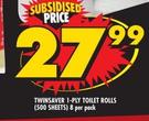 Twinsaver 1 Ply Toilet Rolls(500 Sheets)-8 Per Pack