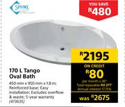 Sphinx 170L Tango Oval Bath-450mm x 950mm x 1.8m