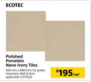Ecotec Polished Porcelain Nano Ivory Tiles-600mm x 600mm Per Sqm