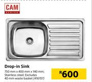 Cam Drop In Sink-750mm x 400mm x 140mm