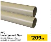 PVC Underground Pipe ULE420-110mm x 6m Each