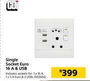 CBI Single Socket Euro 16A & USB