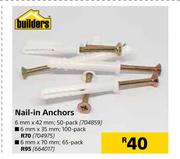 Builders 6mm x 70mm Nail-In Anchors-65 Pack