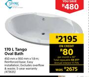 Sphinx 170L Tango Oval Bath-450mm x 950mm x 1.8m