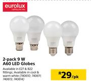 Eurolux 2 Pack 9W A60 LED Globes-Per Pack
