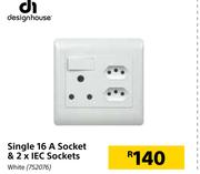Design House Single 16A Socket & 2 x IEC Sockets White