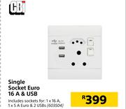 CBI Single Socket Euro 16A & USB