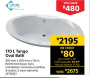 Sphinx 170L Tango Oval Bath-450mm x 950mm x 1.8m