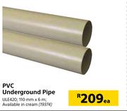PVC Underground Pipe ULE420-110mm x 6m Each
