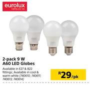 Eurolux 2 Pack 9W A60 LED Globes-Per Pack