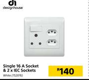 Design House Single 16A Socket & 2 x IEC Sockets White