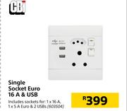 CBI Single Socket Euro 16A & USB