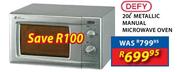 Defy 20Ltr Metallic Manual Microwave Oven