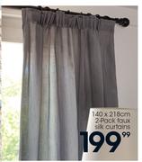 2 Pack Faux Silk Curtains-140 x 218cm