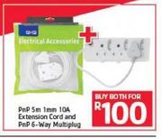 PnP 5m 1mm 10A Extension Cord And PnP 6-Way Multiplug-For Both
