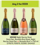 Krone Night Nectar Rose Demi Sec,Borealis Brut Rose,Night Nectar Demi Sec Or Borealis Brut-2 x 750ml