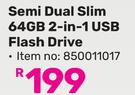 0Hikvision Semi Dual Slim 64GB 2 In 1 USB Flash Drive