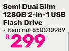 0Hikvision Semi Dual Slim 128GB 2 In 1 USB Flash Drive