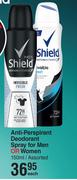 Shield Anti Perspirant Deodorant Spray For Men Or Women Assorted-150ml Each