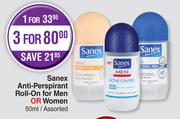 Sanex Anti Perspirant Roll On For Men Or Women Assorted-50ml