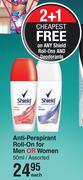 Shield Anti Perspirant Roll On For Men Or Women Assorted-50ml Each