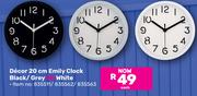 Decor 20cm Emily Clock Black/Grey Or White-Each