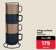 4 Mugs On Metal Stand-Per Set