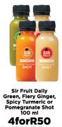 Sir Fruit Daily Green, Fiery Ginger, Spicy Turmeric Or Pomegranate Shot-For 4 x 100ml