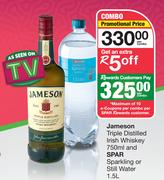  Jameson Triple Distilled Irish Whisky 750ml & Spar Sparkling Or Still Water 1.5L-Per Combo