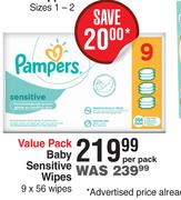 Pampers Value Pack Baby Sensitive Wipes 6 x 56 Wipes-Per Pack