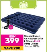 Campmaster Flocked Queen Air Mattress With 2 Pillows Plus Pump Combo