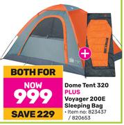 Campmaster Dome Tent 320 Plus Voyager 200E Sleeping Bag-Both For