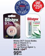 Blistex DCT Cocoa Butter, Aloe & Vitamin E 7g Or Lip Medex 7g Or Lip Rescue Agave 7g-Each
