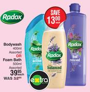 Radox Body Wash Assorted 400ml Or Foam Bath Assorted 500ml-Each
