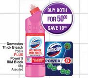 Domestos Thick Bleach 750ml Plus Power 5 RIM Block 55g Assorted-Both For