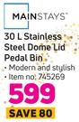 Mainstays 30L Stainless Steel Dome Lid Pedal Bin