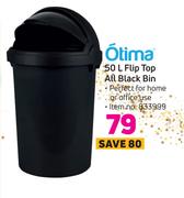 Otima 50L Flip Top All Black Bin