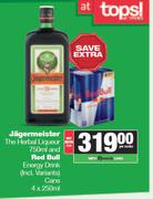 Jagermeister The Herbal Liqueur 750ml & Red Bull Energy Drink Cans 4 x 250ml-For Both
