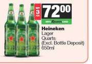 Heineken Lager Quarts-For 3 x 650ml